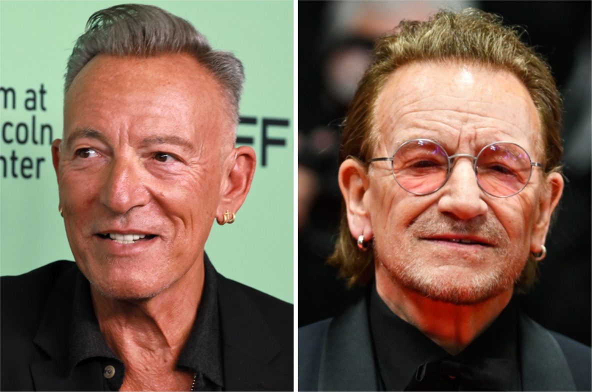 Bruce Springsteen and Bono at the Tribeca Film Festival on June 13, 2026, where Bono presented Springsteen with the Harry Belafonte Voices for Social Justice Award
