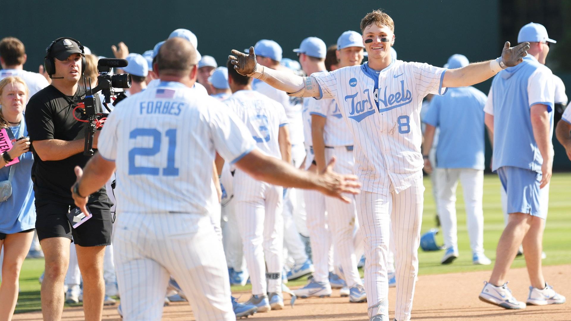 UNC Tar Heels celebrate walk-off win over USC in 2026 Super Regional at Boshamer Stadium