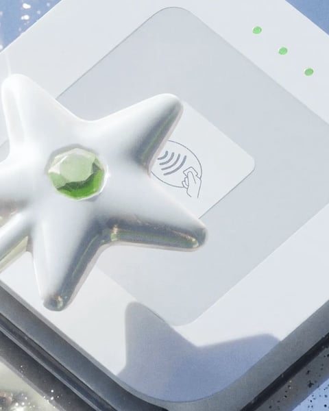 Cash App Magic Wand NFC payment accessory, pearlescent star-tipped keychain