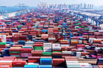 Shipping containers stacked at Qingdao port in China