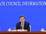 Chinese Finance Minister Lan Fo'an speaks at press conference on China government debt fiscal policy Beijing