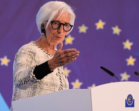 European Central Bank President Christine Lagarde at a press conference in Frankfurt