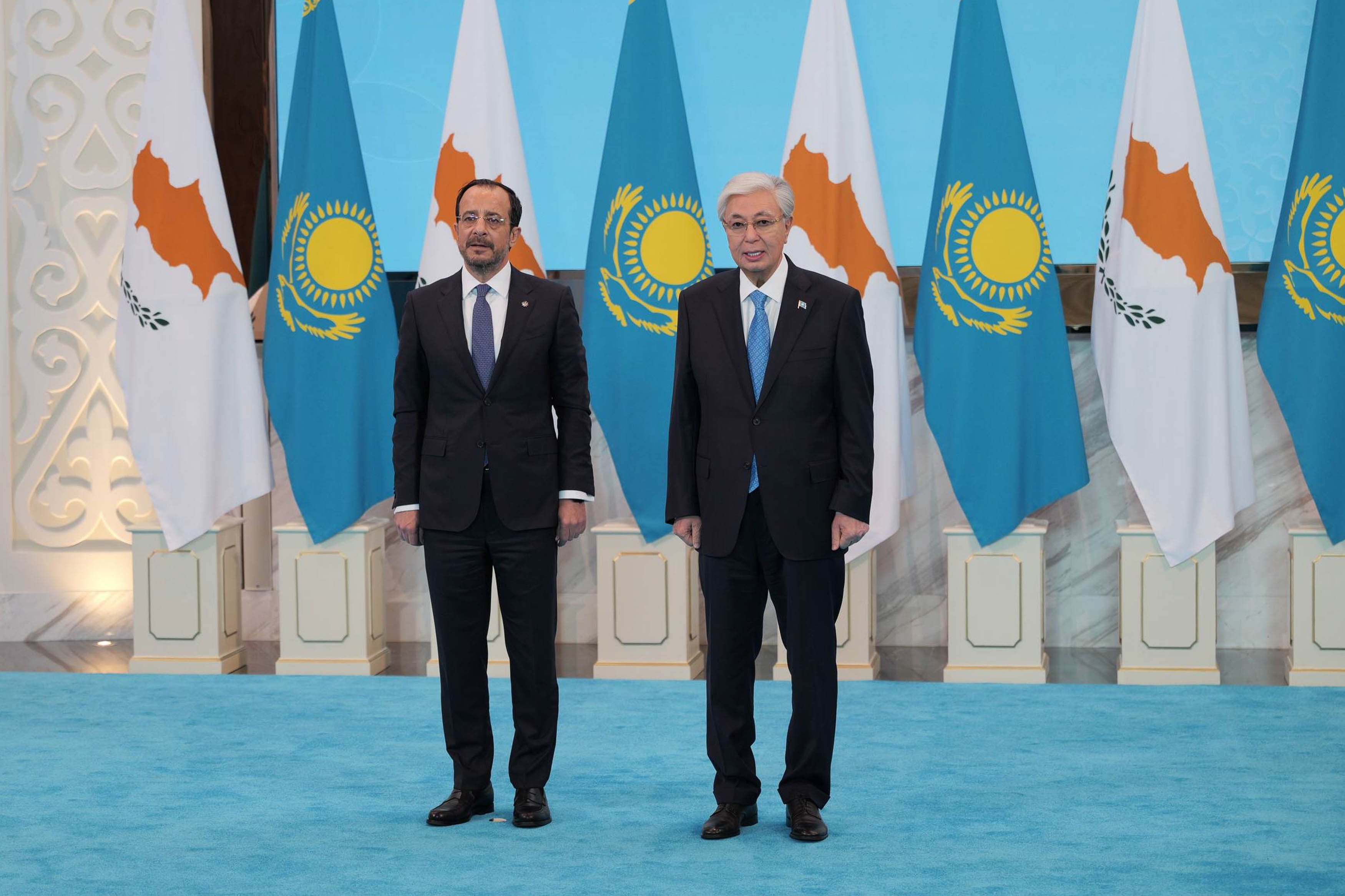 Cypriot President Nikos Christodoulides and Kazakh President Kassym-Jomart Tokayev at bilateral summit in Astana, June 2026