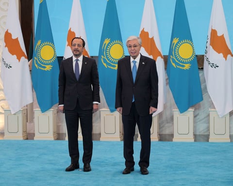 Cypriot President Nikos Christodoulides and Kazakh President Kassym-Jomart Tokayev at bilateral summit in Astana, June 2026