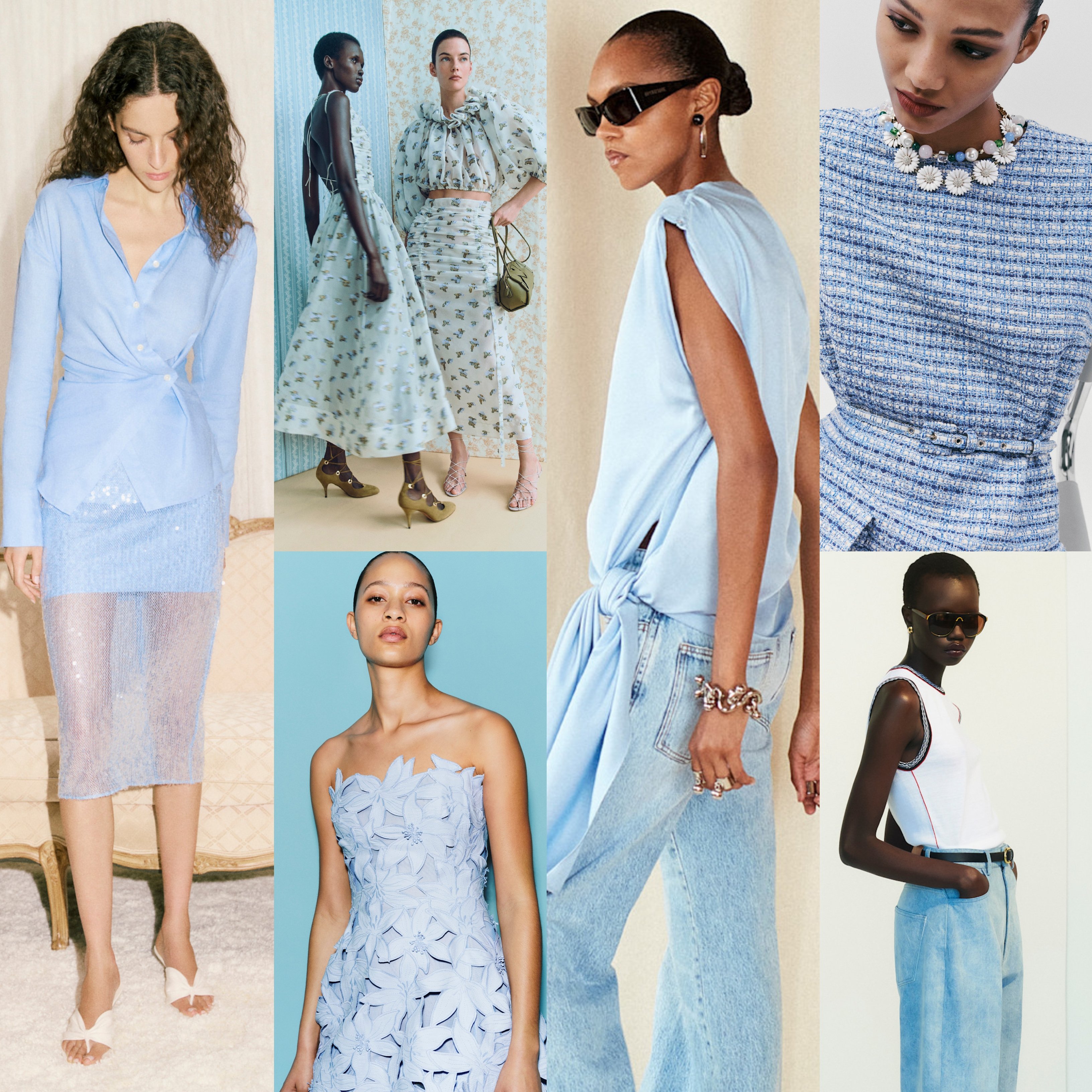 Pre-fall 2026 runway looks featuring cool blue and cobalt across Veronica Beard Ulla Johnson Carolina Herrera