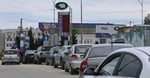 Cars queue at a gas station in Sevastopol Crimea during fuel shortage triggered by Ukrainian drone strikes on supply routes June 2026