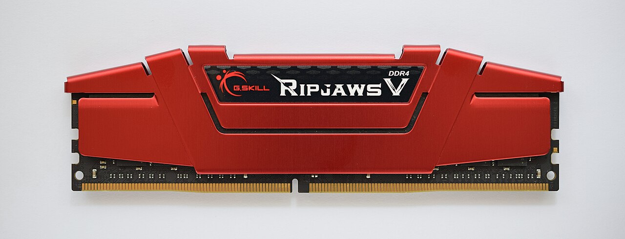 Close-up of a DDR4 SDRAM memory module, the type of high-bandwidth memory chip driving record profits at Micron Technology and SK Hynix