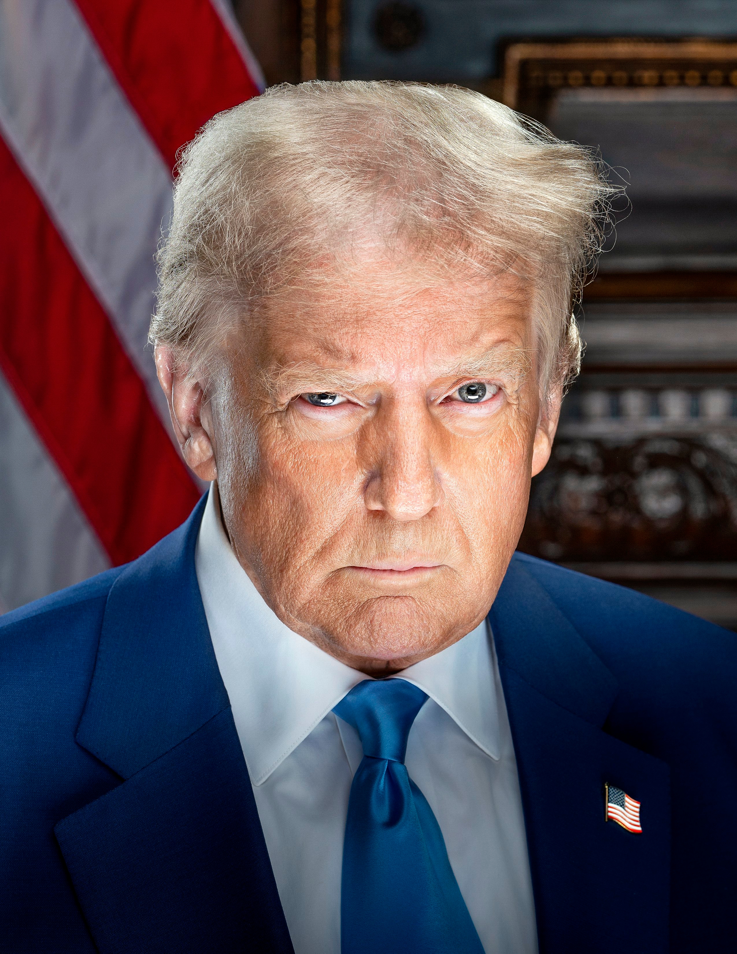 The 2025 official presidential portrait of Donald Trump, who is pushing to expunge his two impeachments