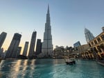 The Burj Khalifa towers over the Dubai skyline in the United Arab Emirates
