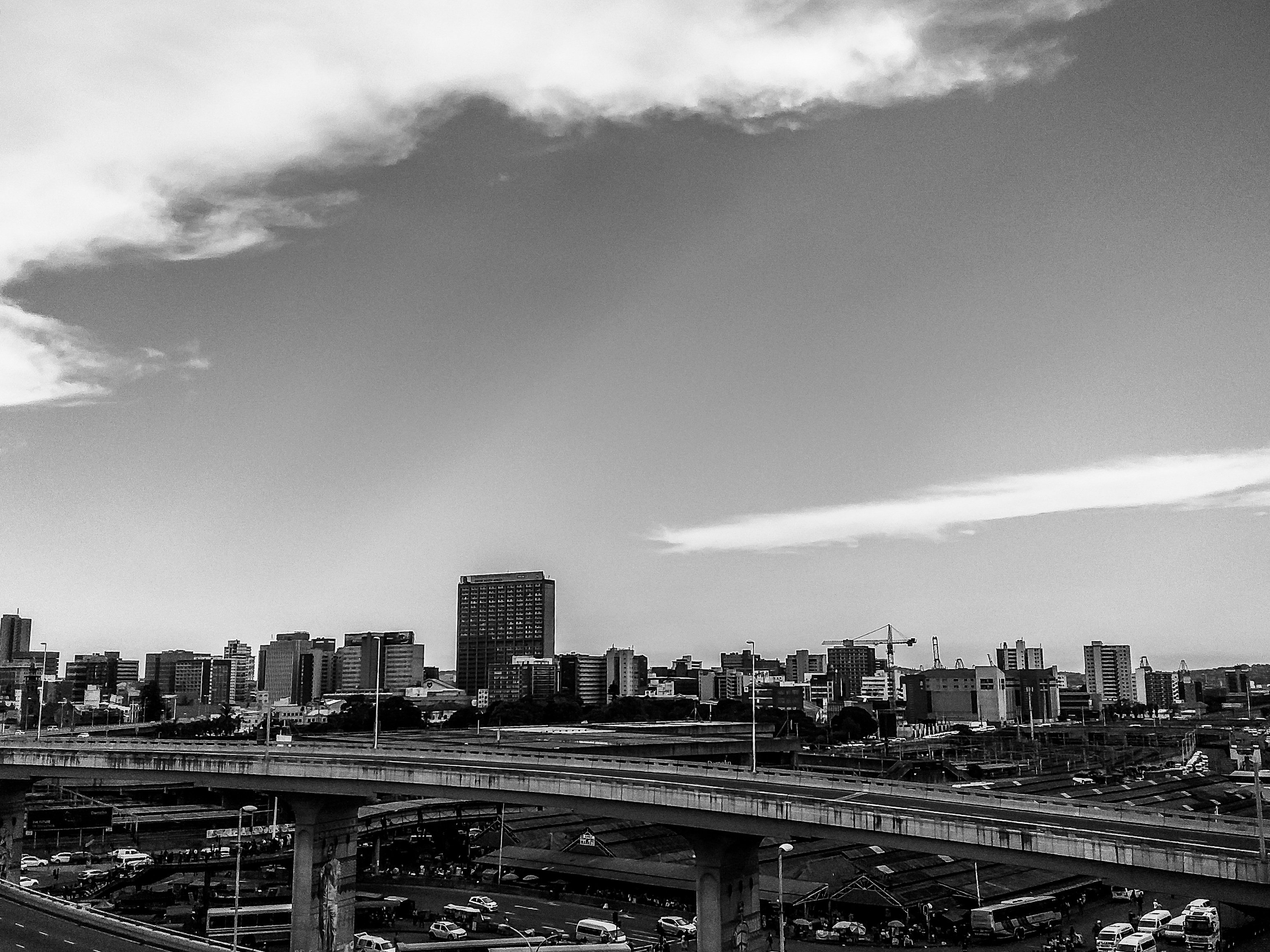 Durban city skyline in South Africa where thousands of migrants await evacuation flights