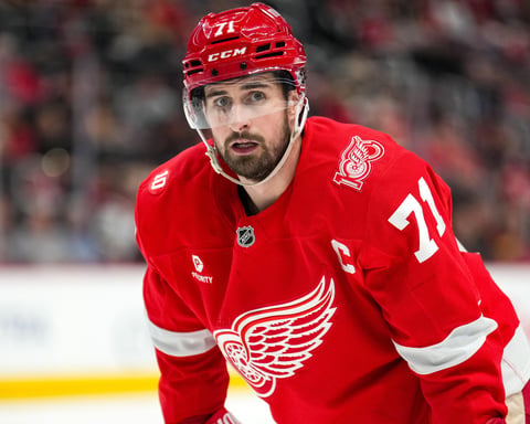 Dylan Larkin of the Detroit Red Wings on ice during an NHL game