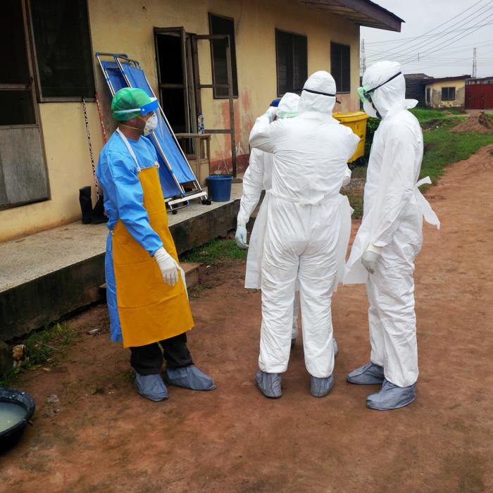 Health worker in personal protective equipment during Ebola outbreak response