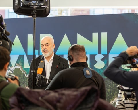 Albanian Prime Minister Edi Rama, who defended the Kushner-linked resort project, speaking at a press conference