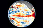 NASA Earth Observatory sea surface height anomaly map of the central and eastern Pacific Ocean during El Nino formation June 2023