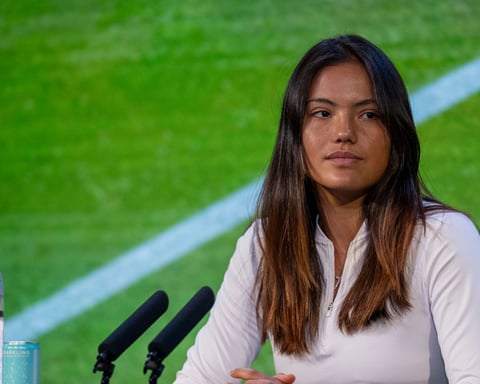 Emma Raducanu at Wimbledon 2026 before withdrawing with a stress fracture in her right lower leg hours before her opening match