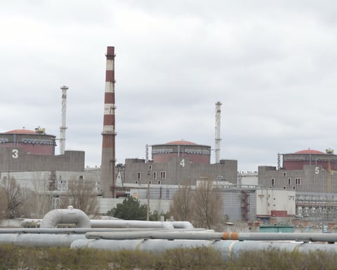 Aerial view of the Zaporizhzhia Nuclear Power Plant in Energodar, Zaporozhye region