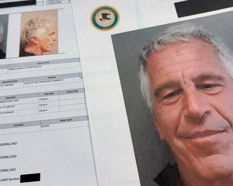 DOJ-released Epstein files documents photographed on a desk