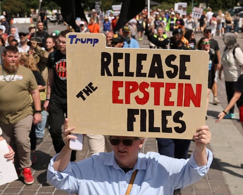 Protester holds sign saying Release the Epstein Files at a demonstration in Washington DC