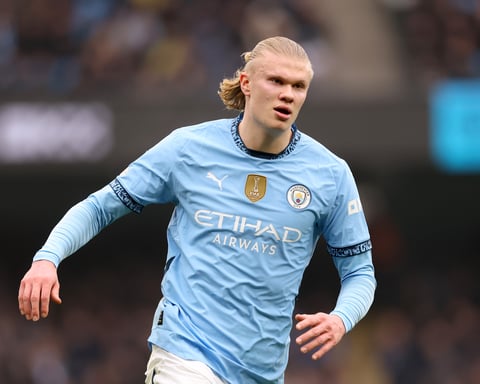 Erling Haaland in action for Manchester City at Etihad Stadium