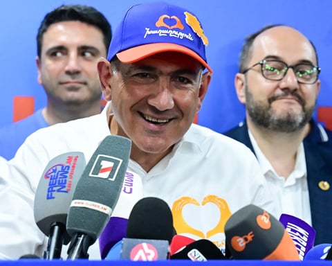 Nikol Pashinyan speaks after Civil Contract party victory in Armenia parliamentary elections June 2026 as EU prepares economic support package