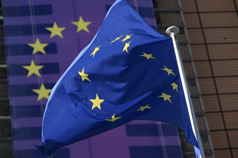 EU flag outside the European Commission headquarters as Brussels proposes to freeze Russia oil price cap at $44.10 per barrel