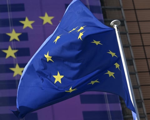 EU flag outside the European Commission headquarters as Brussels proposes to freeze Russia oil price cap at $44.10 per barrel