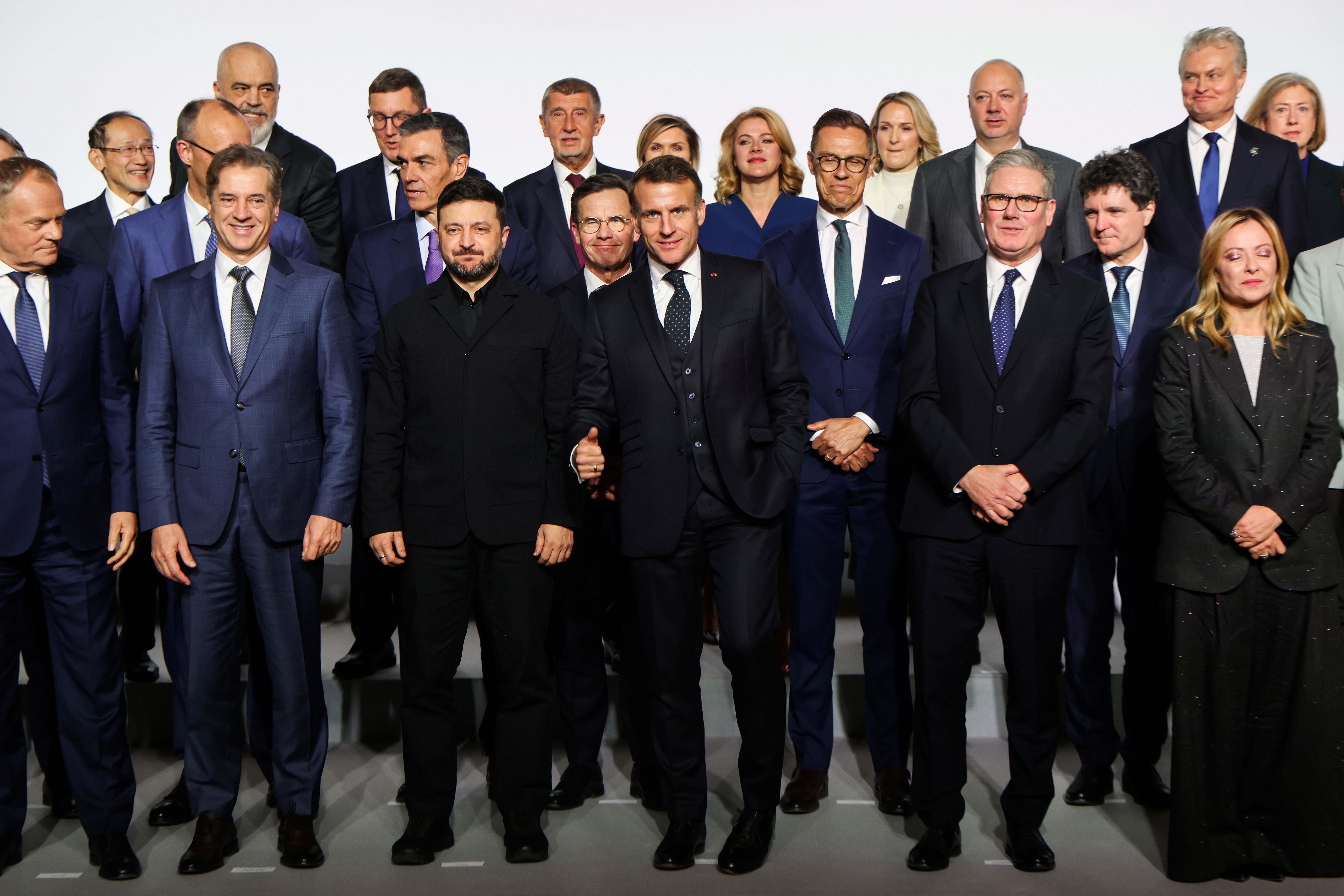 European leaders and Zelensky at a coalition of the willing summit for Ukraine in Paris
