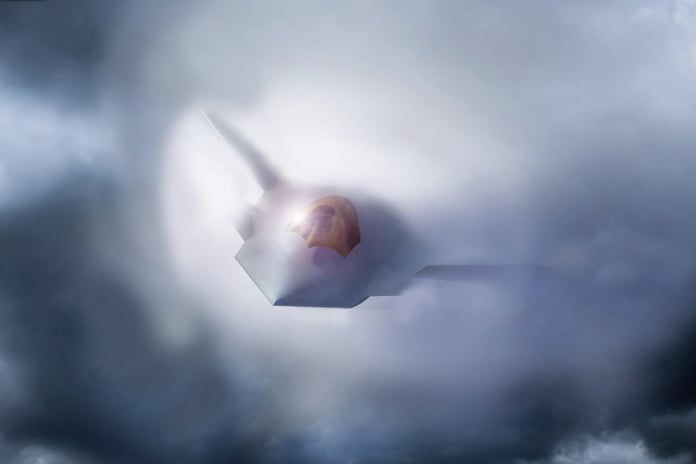 Boeing F-47 sixth-generation fighter aircraft in flight, US Air Force NGAD program