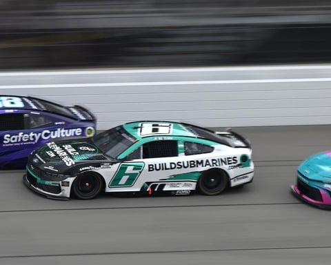 NASCAR cars racing at Michigan International Speedway during the 2026 FireKeepers Casino 400