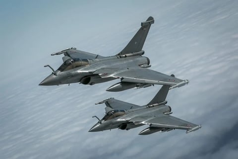 French Air and Space Force Rafale fighter jet over Siauliai Air Base during NATO Baltic Air Policing mission