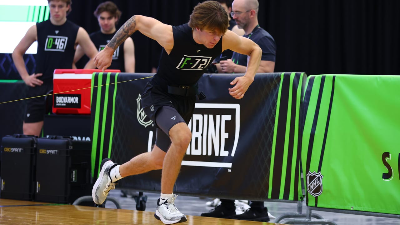 Gavin McKenna during fitness testing at the 2026 NHL Scouting Combine in Buffalo