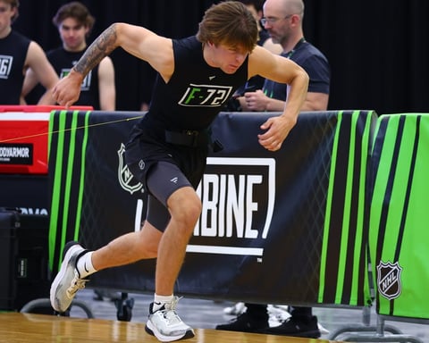 Gavin McKenna during fitness testing at the 2026 NHL Scouting Combine in Buffalo
