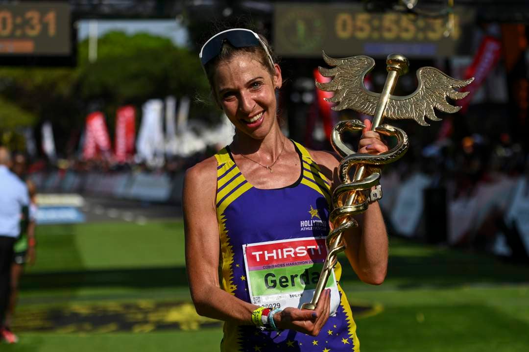 Gerda Steyn runs during the 2026 Comrades Marathon Up Run in KwaZulu-Natal, South Africa