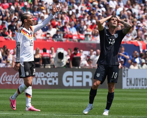 Antonee Robinson of the United States celebrates after scoring against Germany at Soldier Field, Chicago, June 6, 2026
