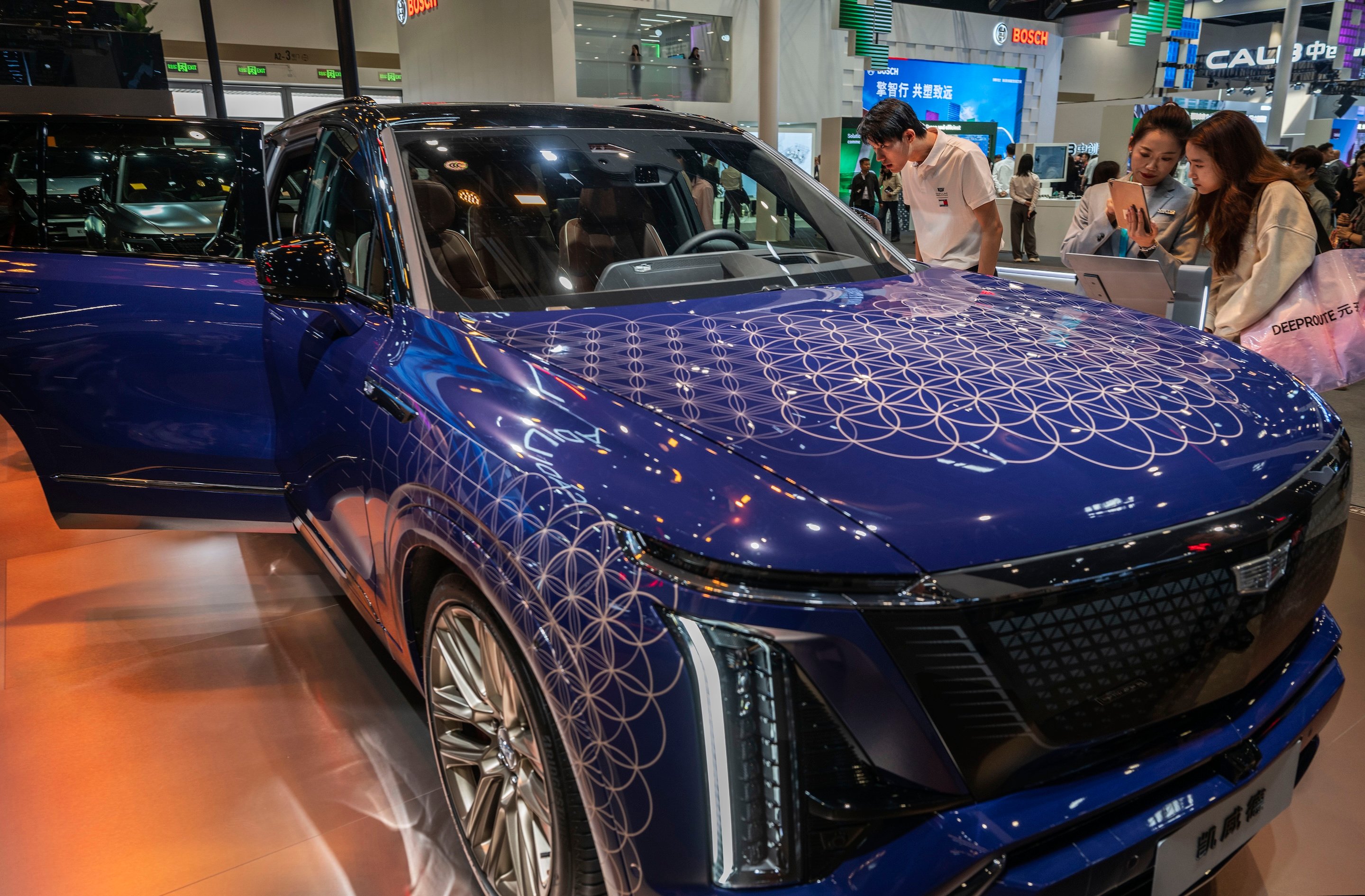 A Cadillac electric vehicle from General Motors on display, as GM pivots battery capacity to grid storage