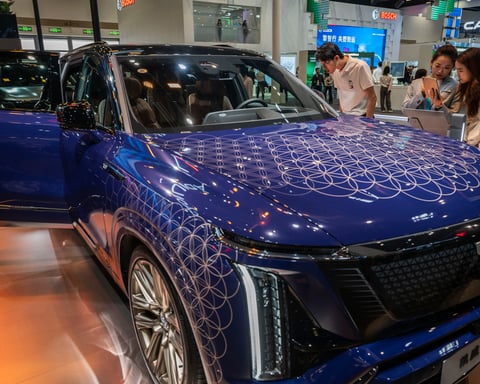 A Cadillac electric vehicle from General Motors on display, as GM pivots battery capacity to grid storage