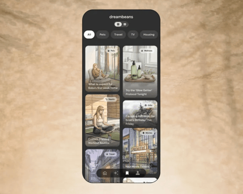Google Dreambeans app showing personalized AI-generated daily stories on a smartphone screen