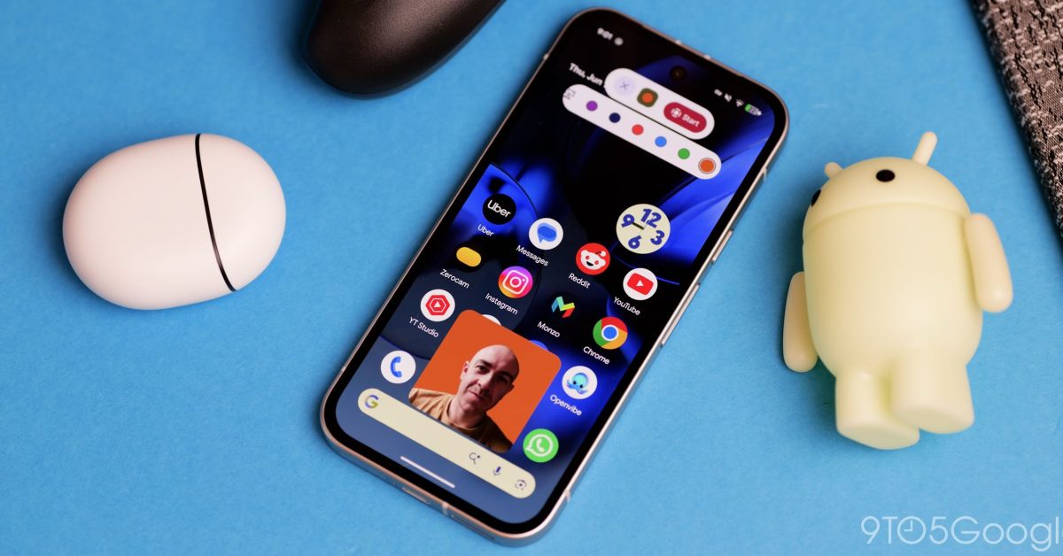 Google Pixel Screen Reactions feature showing selfie camera overlay on screen recording in Android 17 QPR1
