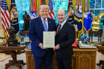 Australian Ambassador Greg Moriarty presents his credentials to US President Donald Trump in Washington
