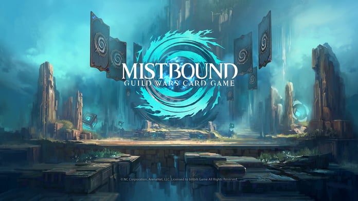 Guild Wars Mistbound key art featuring tactical card battles and iconic Tyria characters