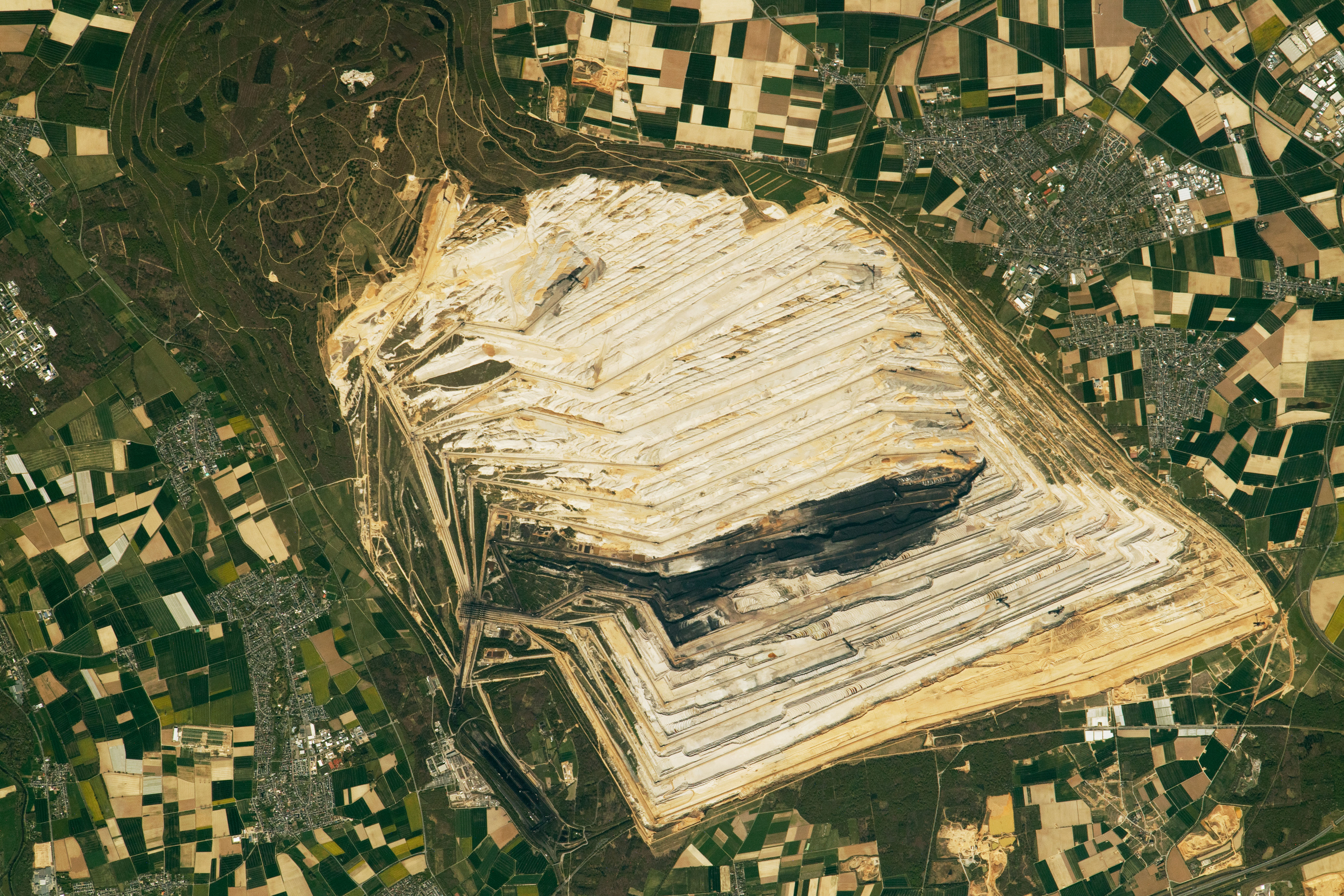 NASA ISS astronaut photograph of the Hambach lignite open-pit coal mine in Germany