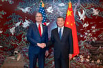 Chinese Vice Premier He Lifeng shakes hands with US Treasury Secretary Scott Bessent at trade consultations in South Korea, May 2026
