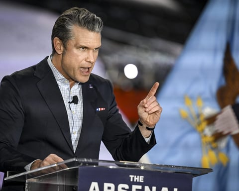Defense Secretary Pete Hegseth at the Pentagon after claiming vindication over Anthropic expulsion and Fable 5 export controls