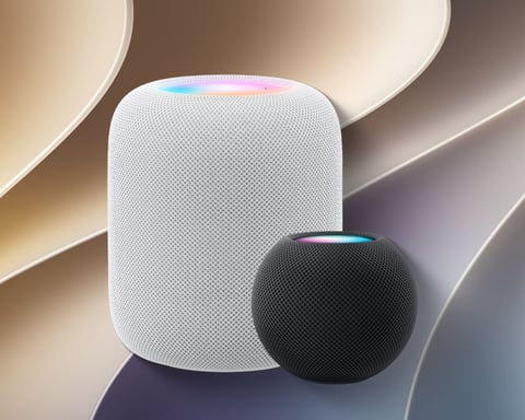 Apple HomePod on a shelf with iOS 27 software features AutoMix and AirPlay improvements