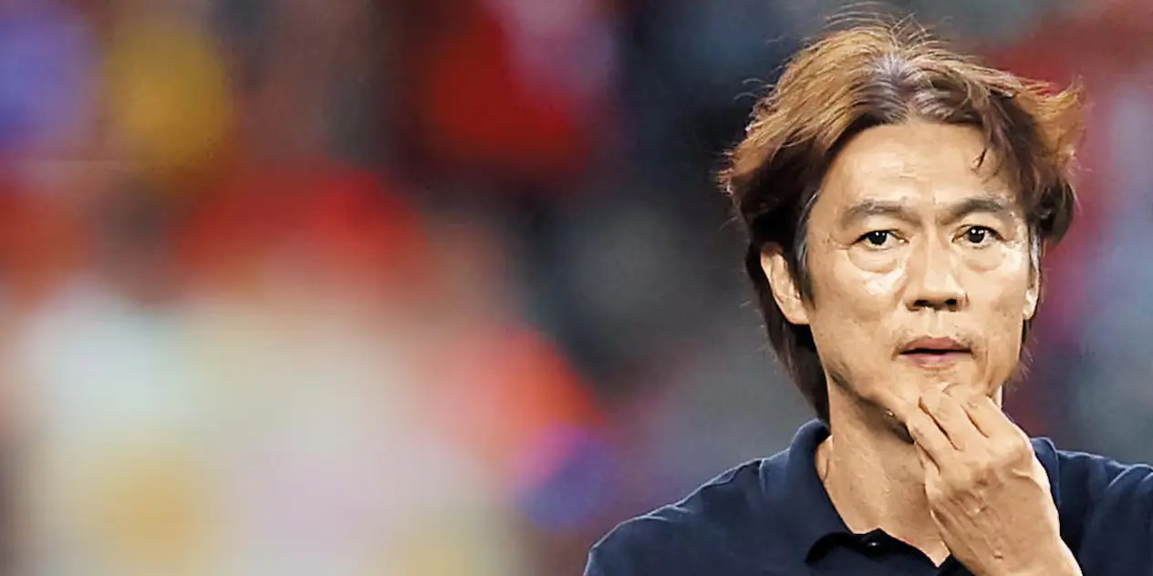 South Korea coach Hong Myung-bo at a press conference before his resignation following the 2026 World Cup group-stage exit