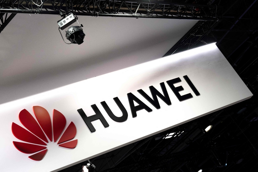 Huawei logo on display at Vivatech Paris as the EU debates a bloc-wide 5G equipment ban