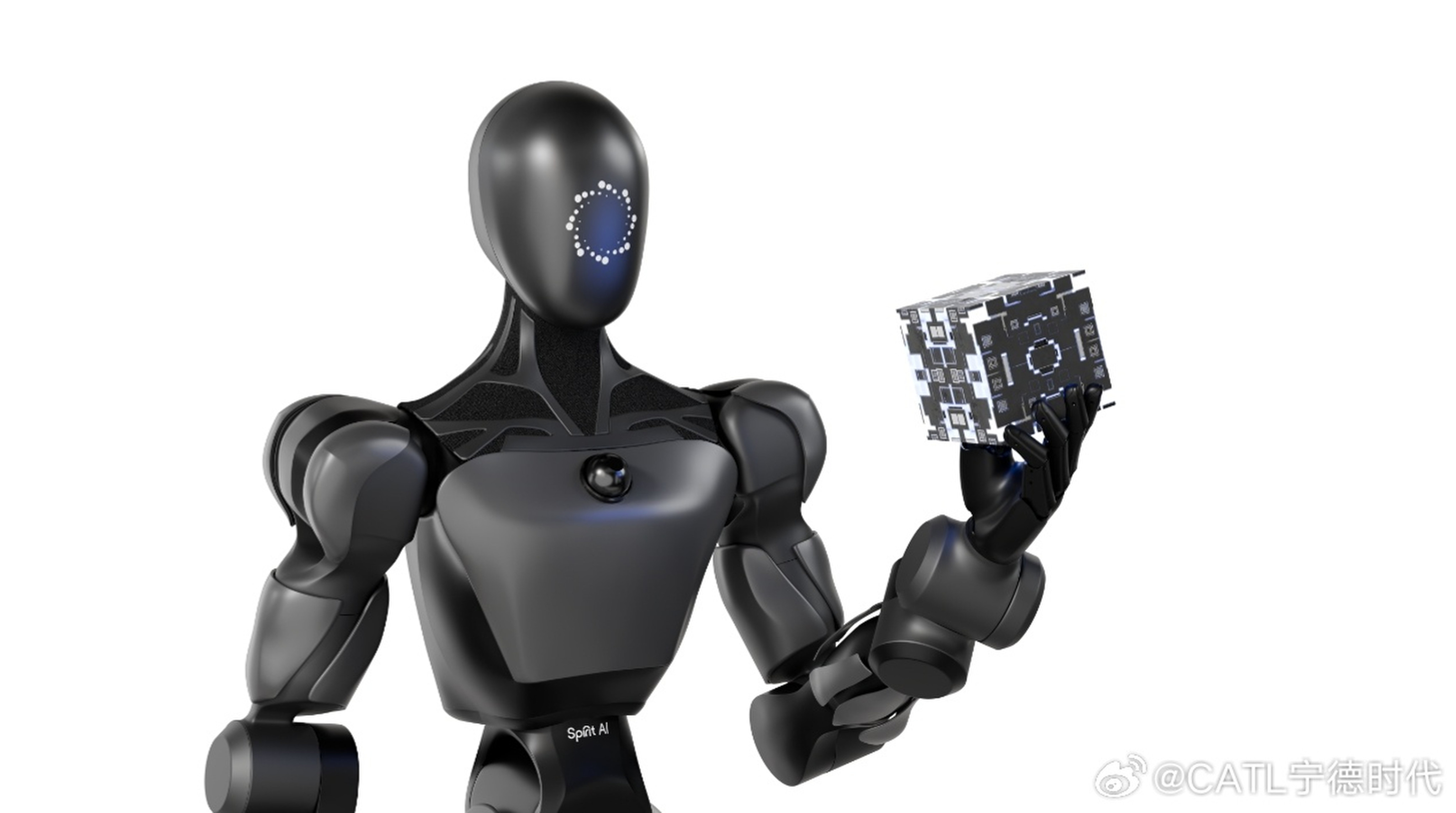 A Xiaomo humanoid robot working on an electric-vehicle battery assembly line