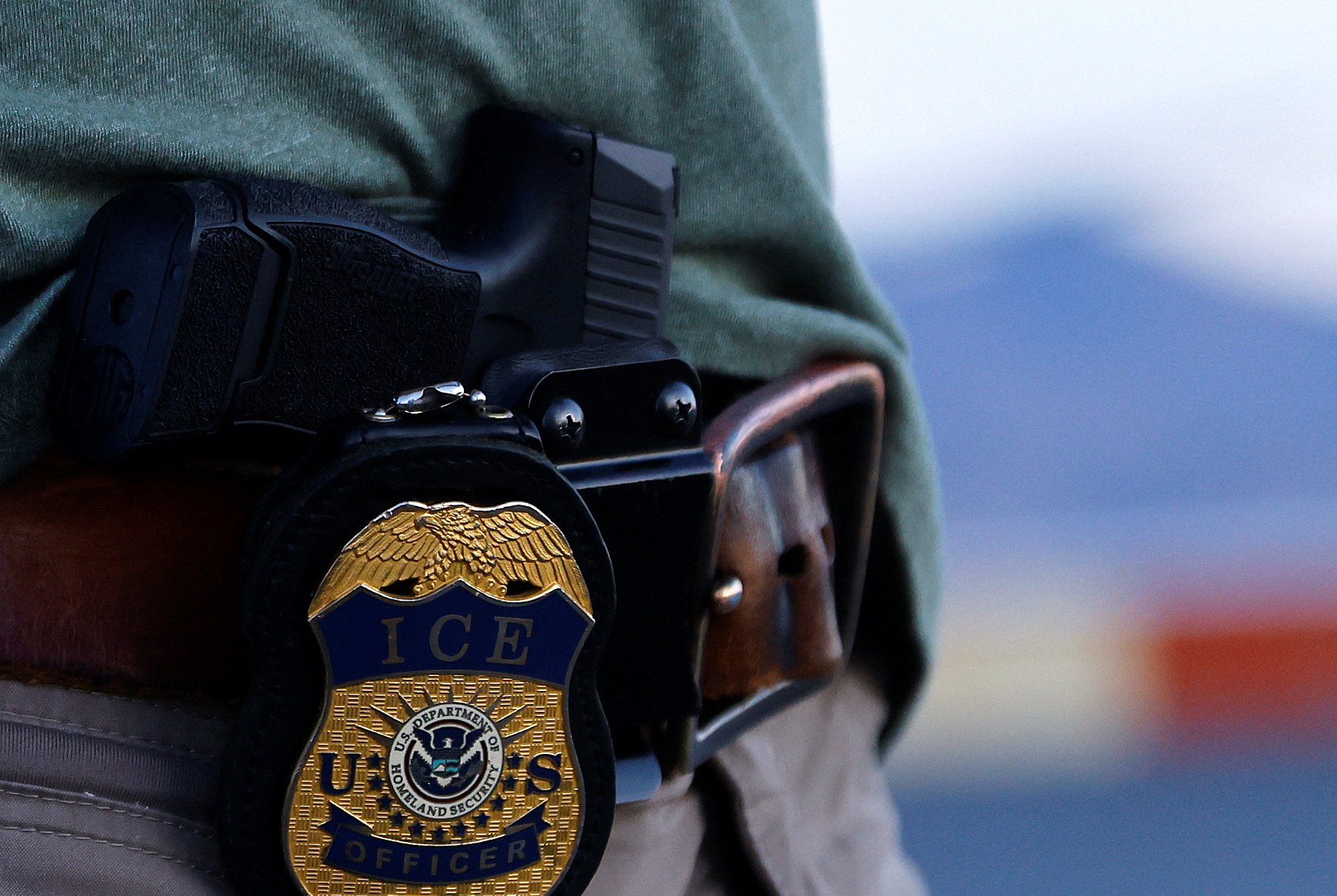 US Immigration and Customs Enforcement agents during an enforcement operation
