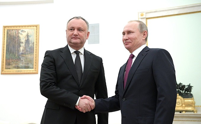 Former Moldovan president Igor Dodon at the Kremlin with Russian President Vladimir Putin