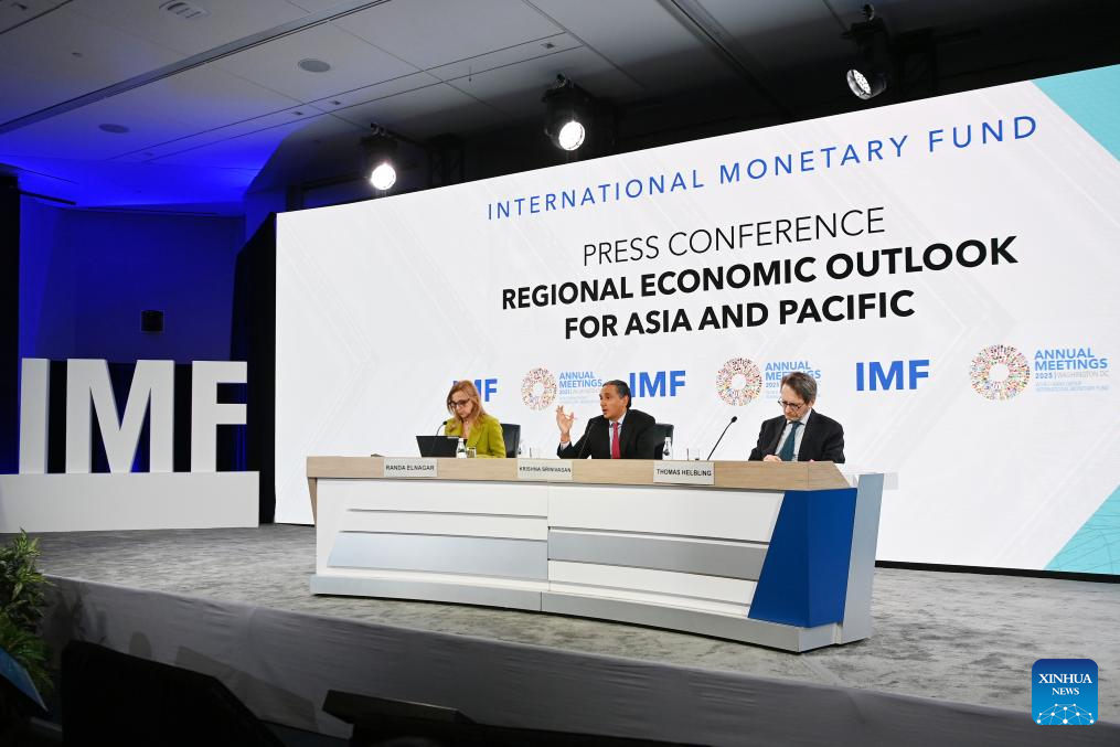 IMF Asia and Pacific Department director Krishna Srinivasan speaks on regional trade integration and economic outlook at press conference Washington DC